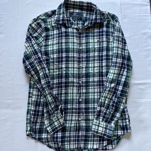 Vineyard Vines Shirt Mens Large Blue Green Plaid Whale Shirt Cotton Button